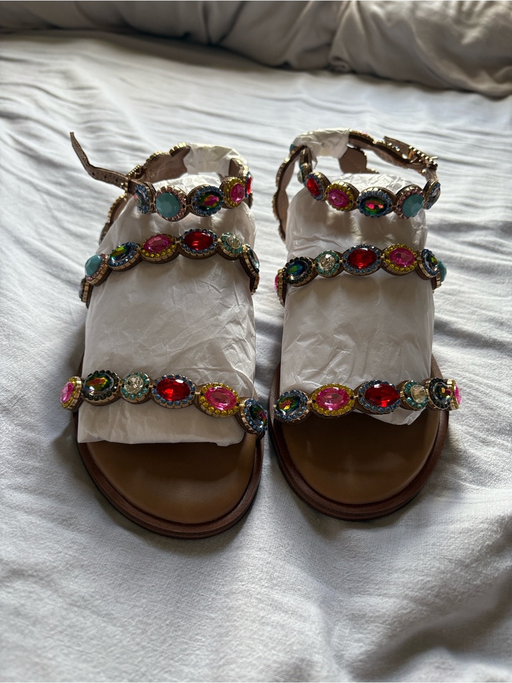 Steve Madden Brown Sandals with Multi-Color Gemstone Straps